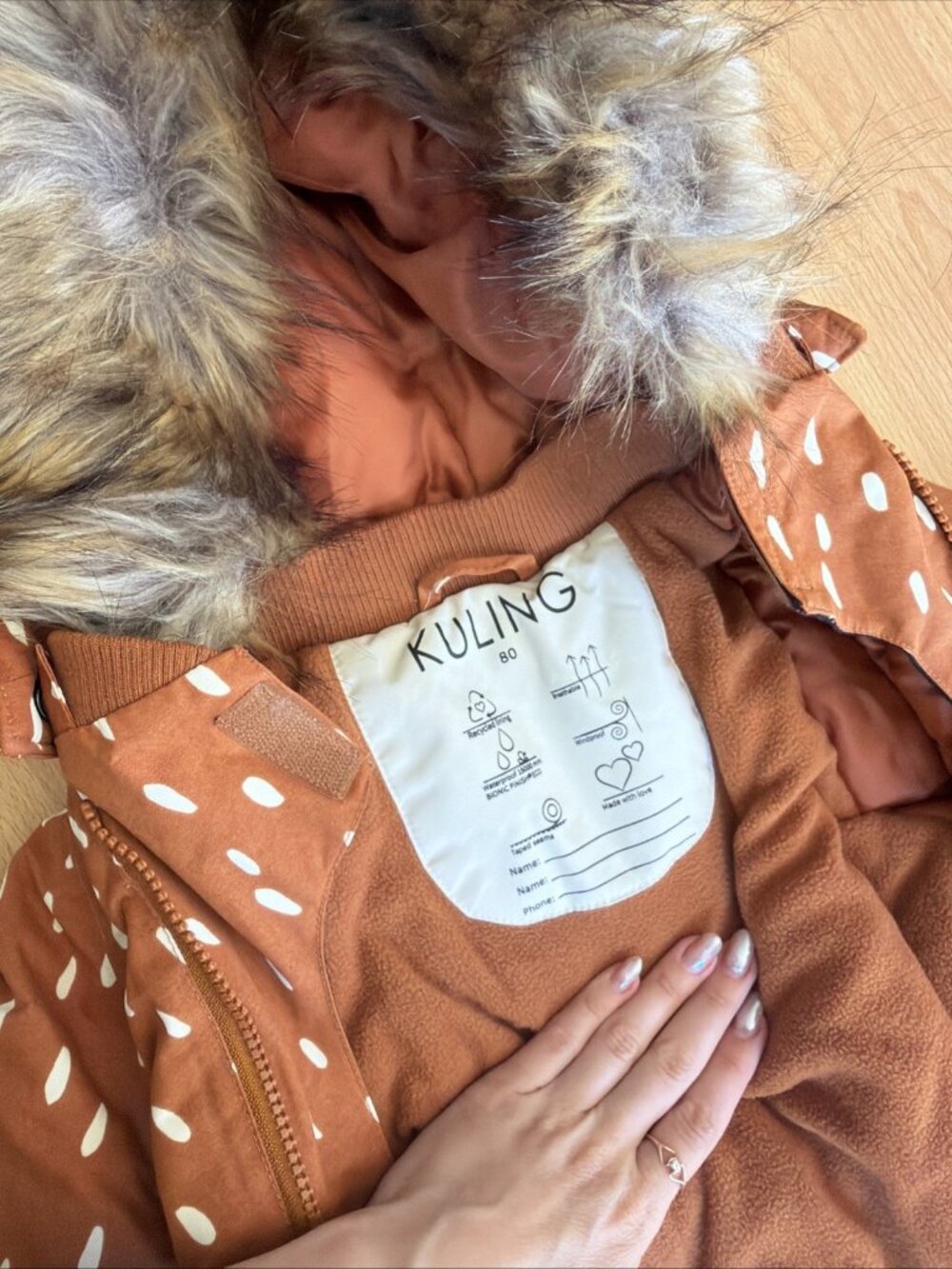 Kids Snow Suit 12M KULING 80cm Boys Girls Burnt Orange Zip Up Fur Hoodie - Picture 6 of 12